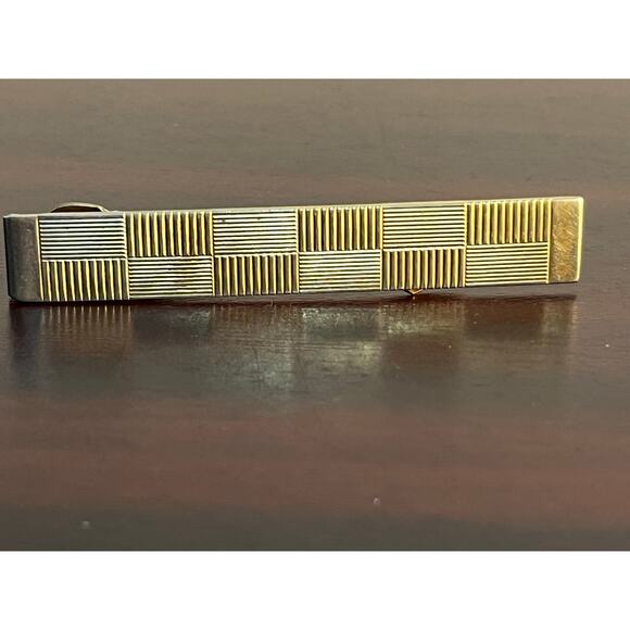 VTG Anson Tie Clip Gold Tone Checked Preppy Academia - Picture 1 of 6